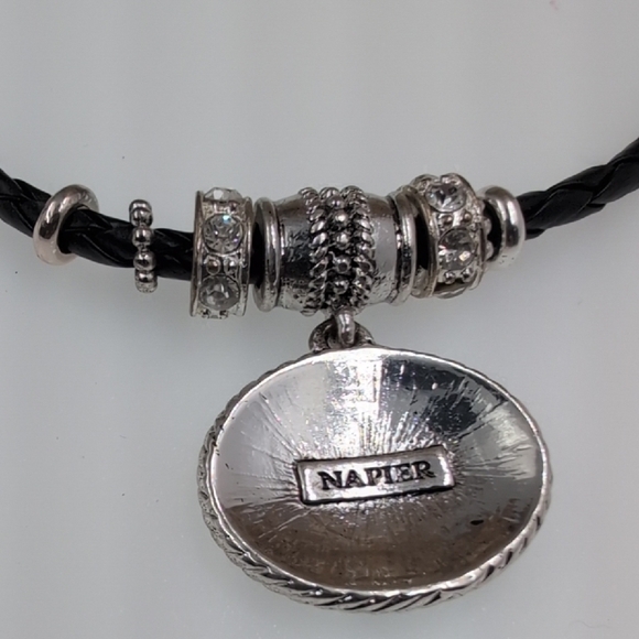 Napier Black and Silver Choker Necklace with Initial L Pendant - Picture 3 of 6
